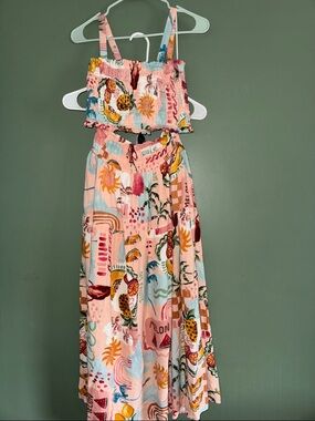 Paper Heart Pink Tropical Fruit Print Two-Piece Set Anthro Collab MED Linen